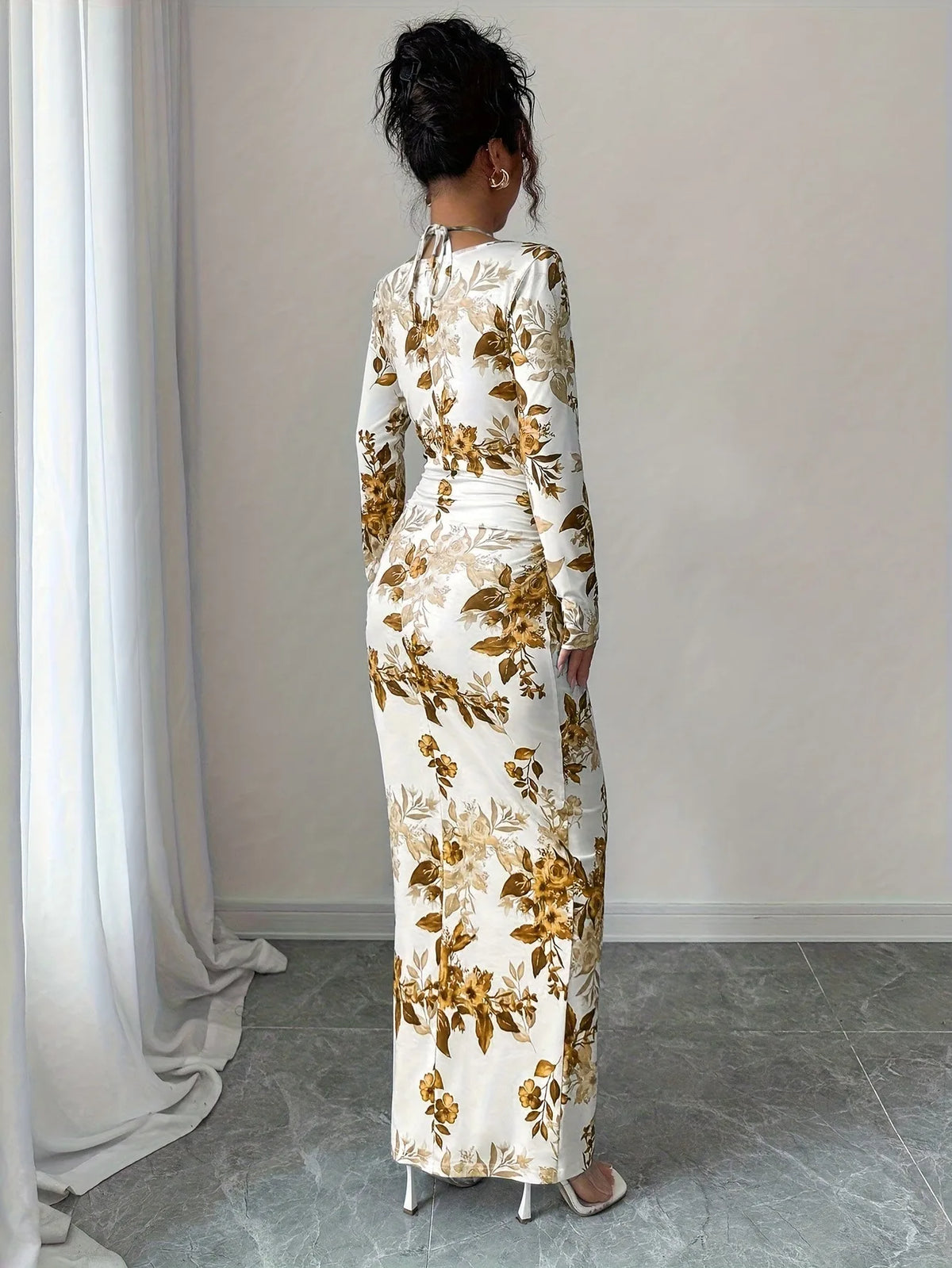 Fashion Dresses for Women Slim Long Sleeve Women Dress Elegant Print Package Hip Dress Women