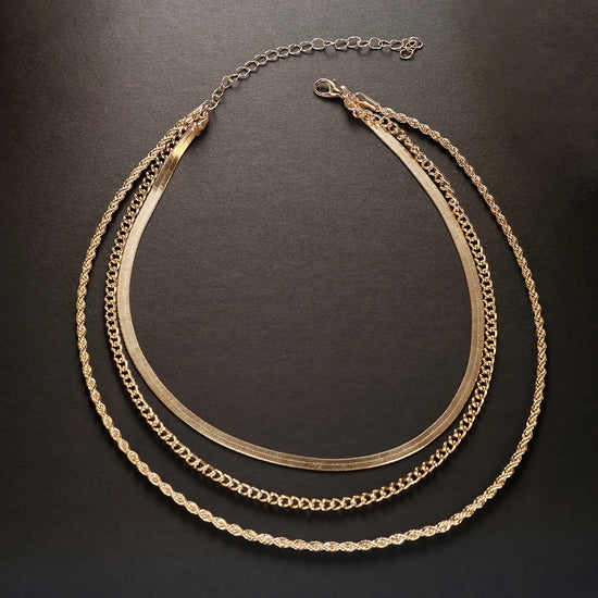 14k Gold Plated Chain Layered Necklace Separated Set for Women Statement Golden Metalic Waterproof Collar Necklace Jewelry Gift