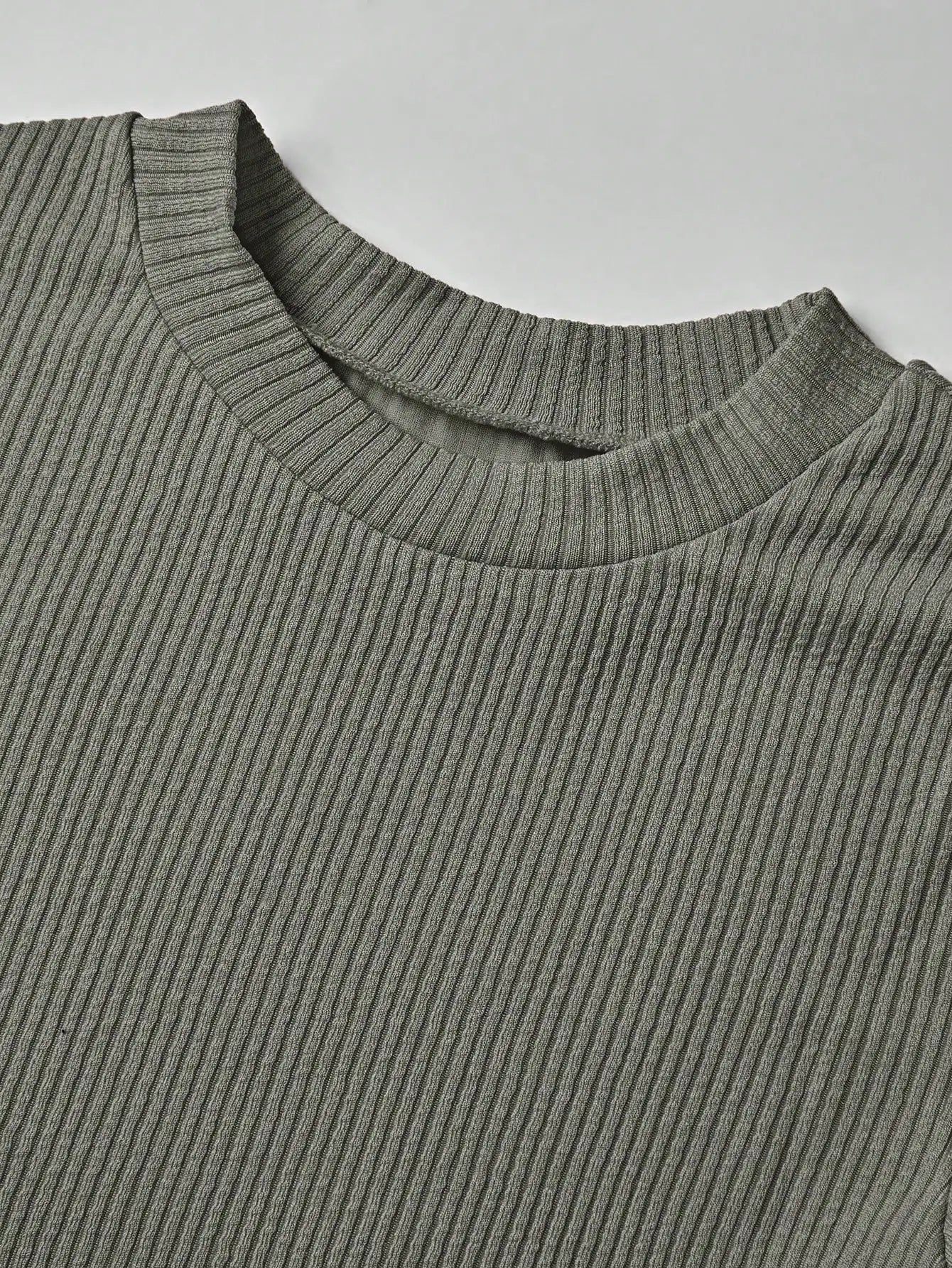 2025 latest women's two-piece ribbed short-sleeved cropped top and high-waisted wide-leg pants tracksuit