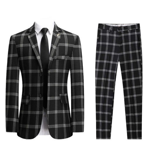Men's Plaid Suit, Slim Fit Polyester Blend Long Sleeve Tuxedo with Chest Pocket, Machine Washable