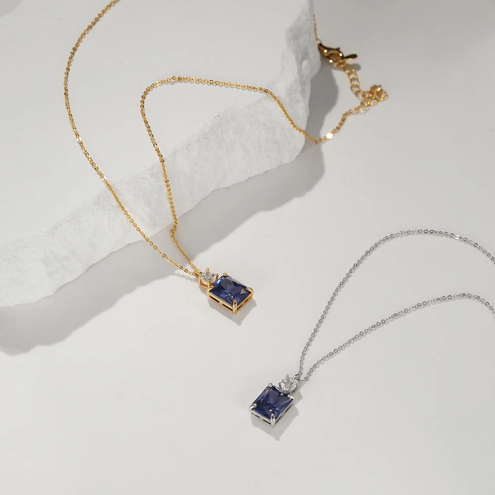 925 Sterling Silver Blue Zircon Pendant Choker Necklaces for Women Luxury Elegant fine Jewelry Accessories Wholesale USA Stock