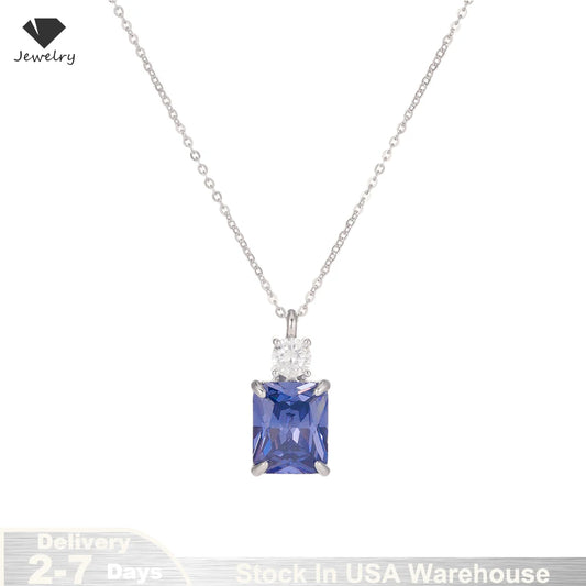 925 Sterling Silver Blue Zircon Pendant Choker Necklaces for Women Luxury Elegant fine Jewelry Accessories Wholesale USA Stock