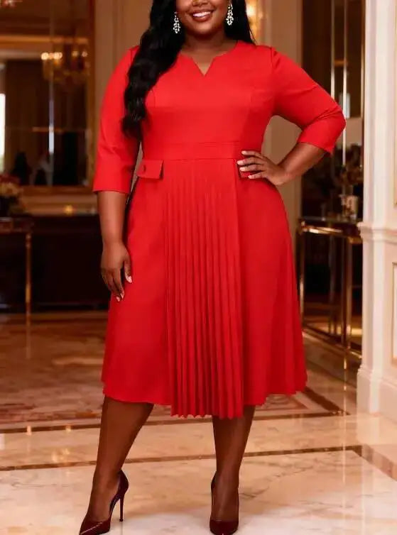 Am040920 Fashionable Pleated Skirt Solid Color Pleated Plus Size Dress Plus Size Dresses 2025 Party Summer Elegantes Casual Y2K