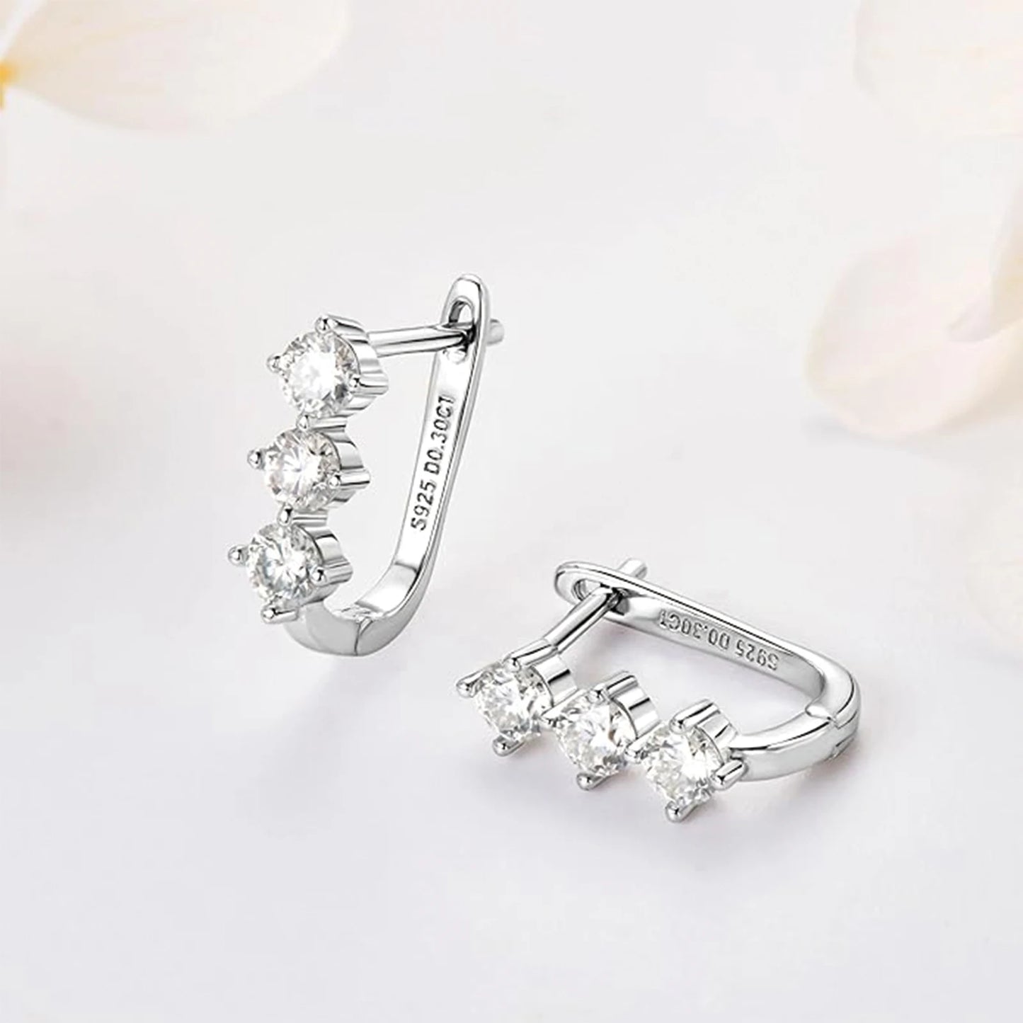 925 Silver, Triple Diamond Moissanite Earrings, Women's Earrings with 3mm Moissanite*3, Designed for both men and women, Sparkli