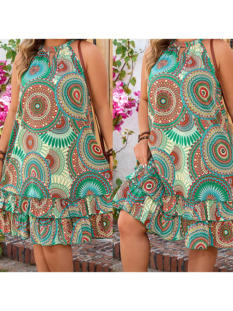 Women Plus Size Dress Fashion Floral Print V-Neck Belted Maxi Dress Summer Boho Beach Party Dress Casual Sleeveless Dress
