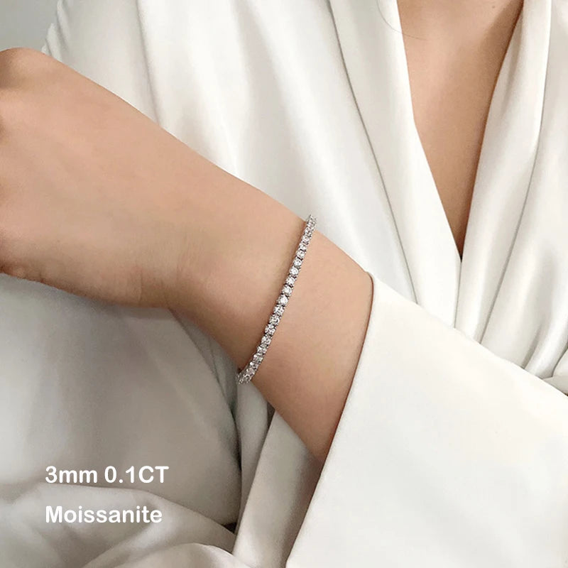 EWYA S925 Sterling Silver Certified Moissanite Bracelet 0.1ct 3mm D VVS1 Lab Diamond Women Sparkling Wedding Party Fine Jewelry
