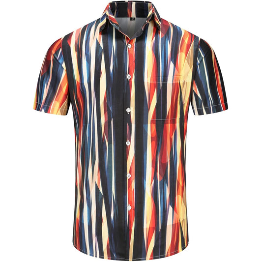 KYKU Hawaiian Shirt for Men Short Sleeve Button Down Summer Clothing Vacation Beach Shirts Stripe with Pockets