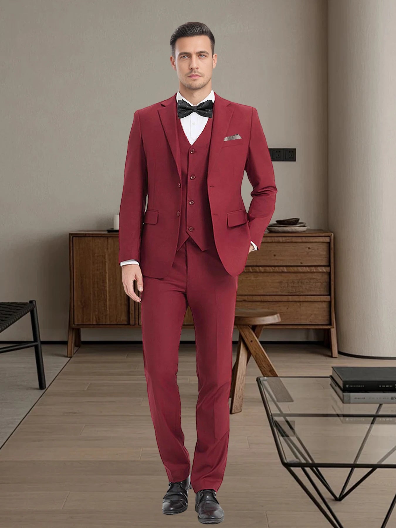 4PCS Men's Formal Tuxedo Set: Vest + Pants + Socks | Classic Solid Suit for Business/Party/Interview