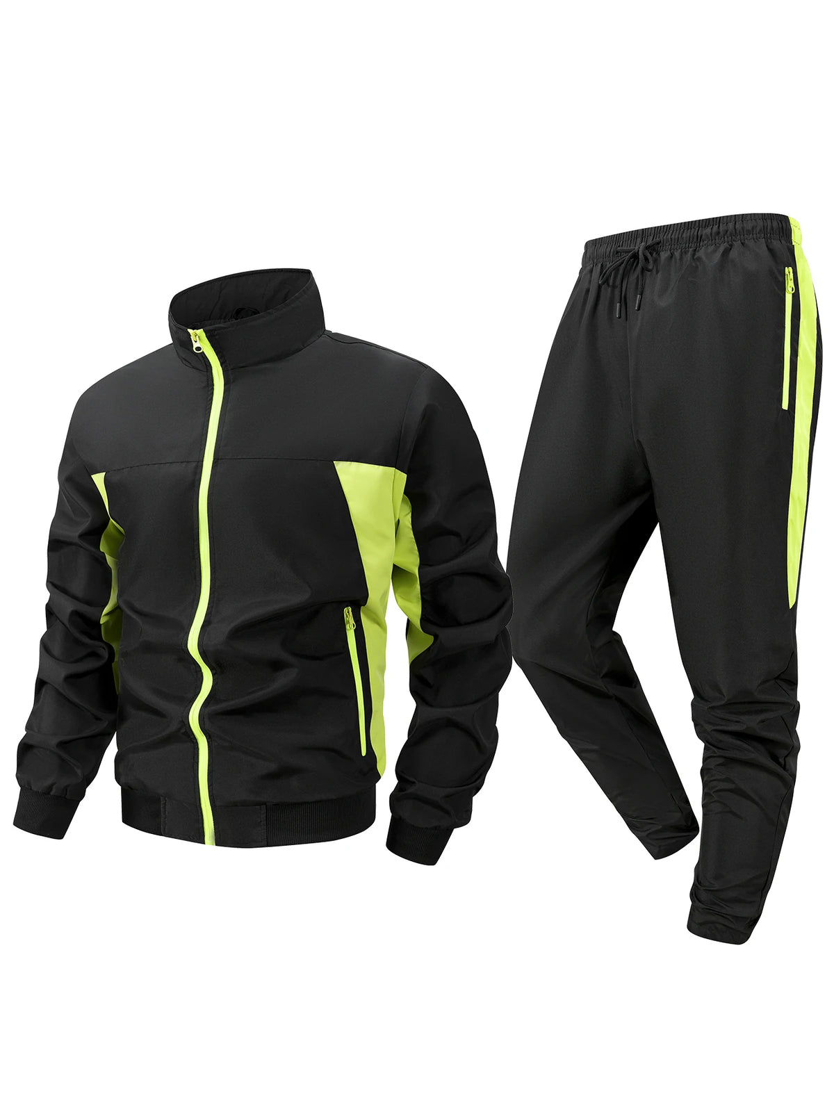 Men's Fishhook Print Tracksuit Set Stand Up Collar Jacket And Sweatpants Two Piece Set Casual Wear Fitness And Hiking Apparel