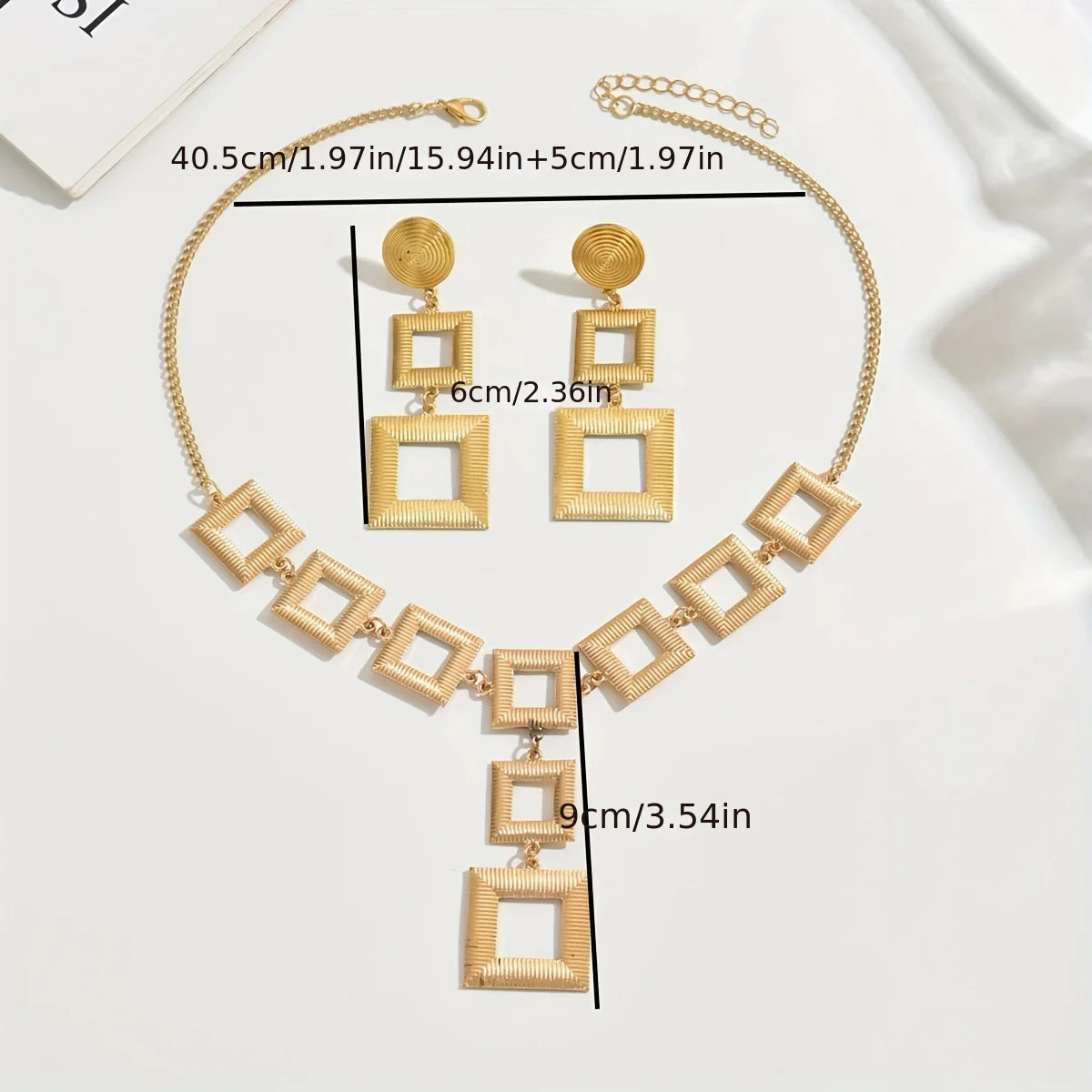 Lxalry 14K Gold Geometric Set, Electroplated Necklace & Earrings, Hypoallergenic 316L, Gift For Everyday Chic To Evening Glamour