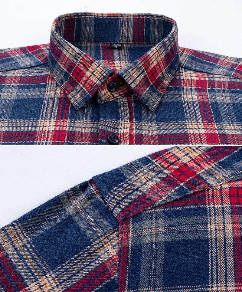New Spring Long Sleeve Plaid Shirts For Men 100% Cotton Flannel Plus Size Easy Care Comfortable Top Casual Smart Dress Shirts