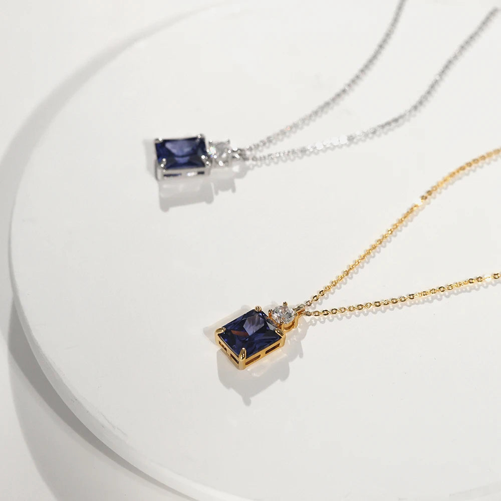 925 Sterling Silver Blue Zircon Pendant Choker Necklaces for Women Luxury Elegant fine Jewelry Accessories Wholesale USA Stock