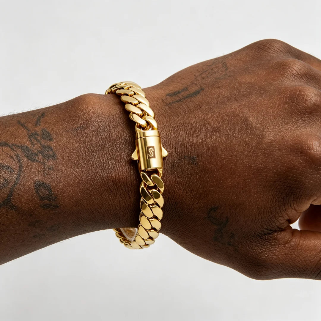 8mm Gold Color Stainless Steel Cuban Miami Link Chains Bracelet for Men Hip Hop Rapper Jewelry