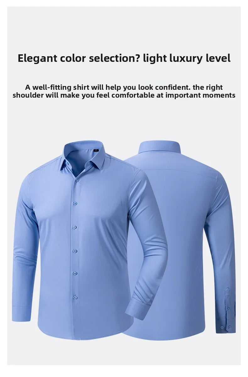 Men's long-sleeved high-end mulberry silk formal shirt, business pure color fashion shirt, plus size