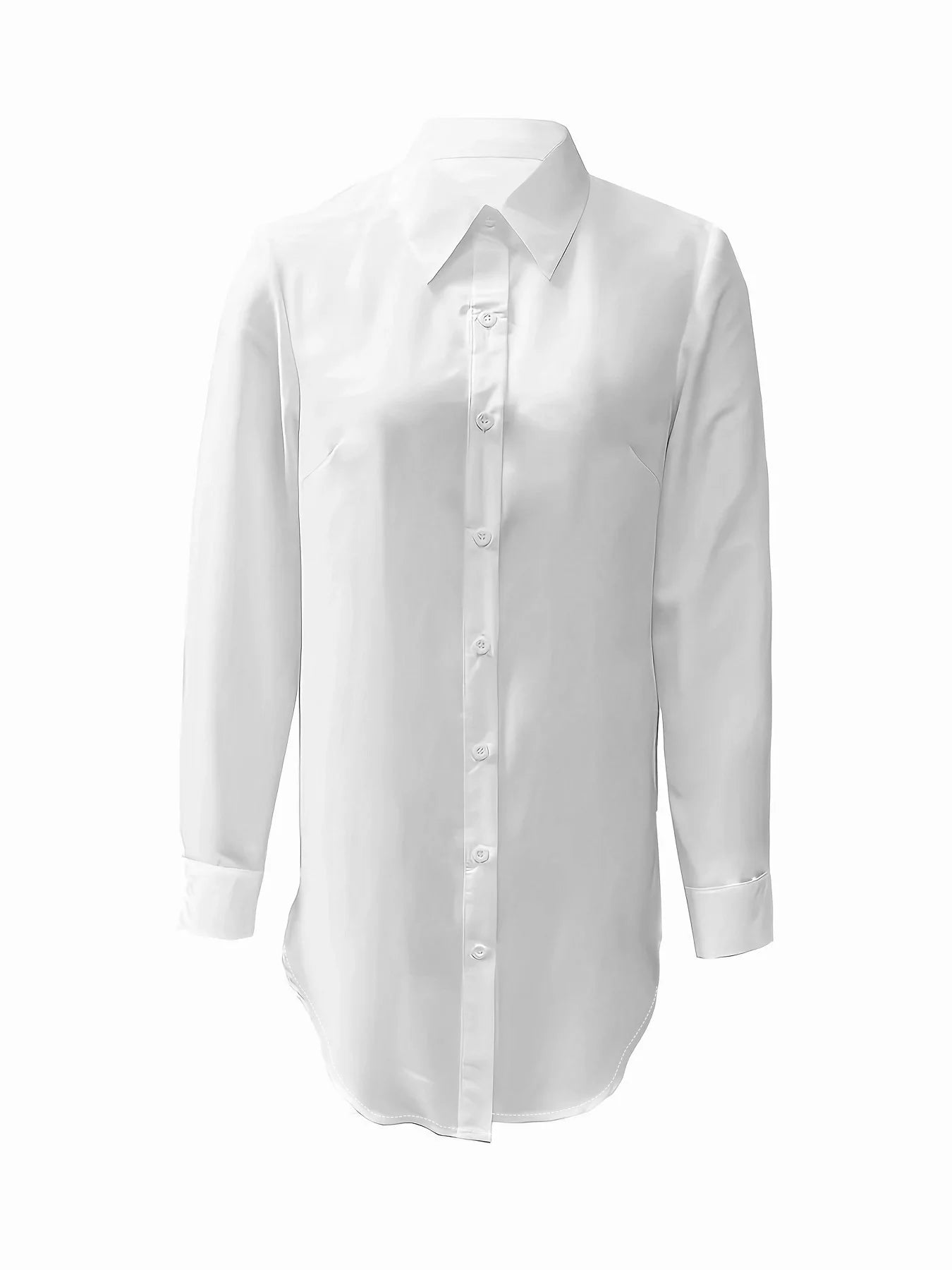 Women's Elegant Long Sleeve Shirt, Front Button Closure, Asymmetrical Side Slits, Woven Fabric, All Seasons Wear