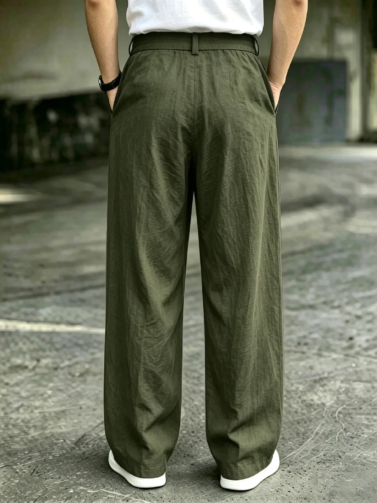 Men's High Waist Double Pleated Draping Wide Leg Dress Pants Wrinkle Resistant Breathable Textured Fabric Loose Fit Trousers for