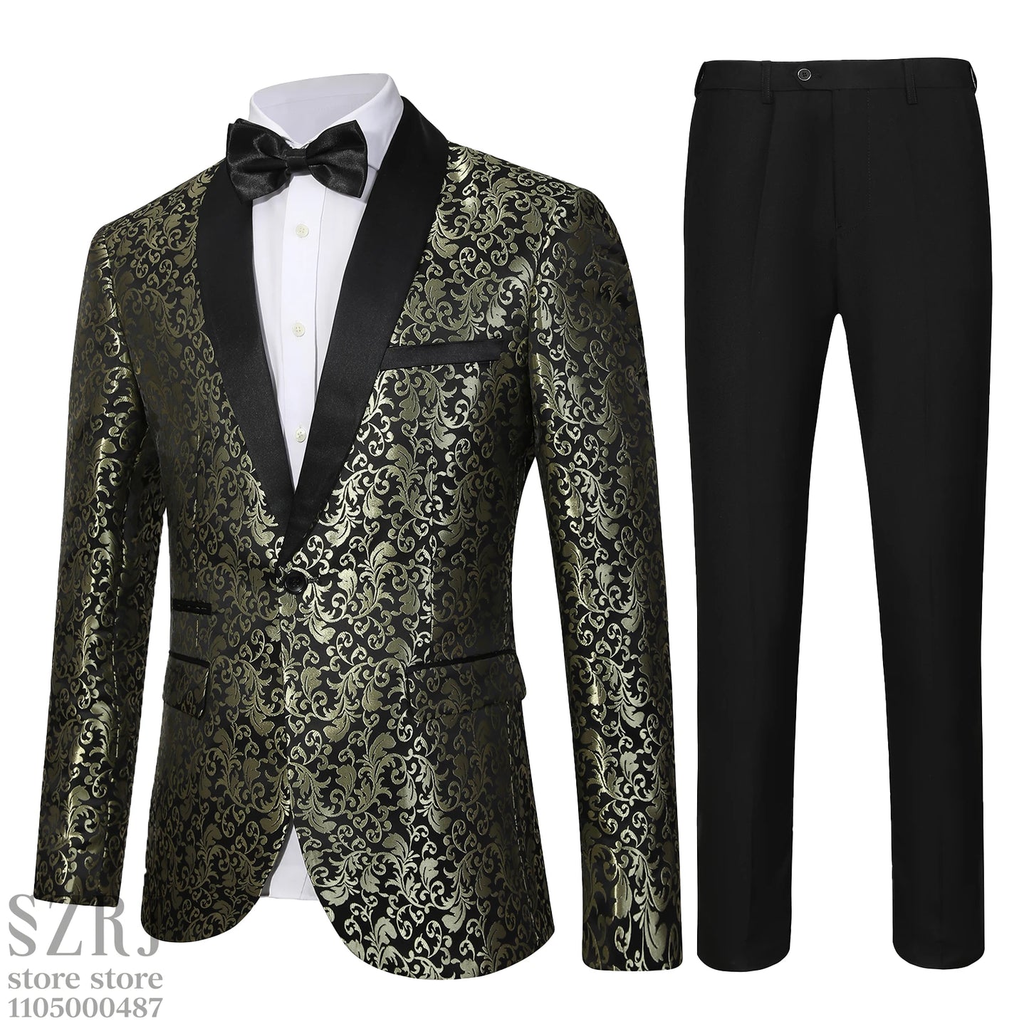 Men's Floral Print Suit Set - Long Sleeve Shirt + Trousers, Single Button Shawl Collar,  Perfect for Party/Wedding/Gathering