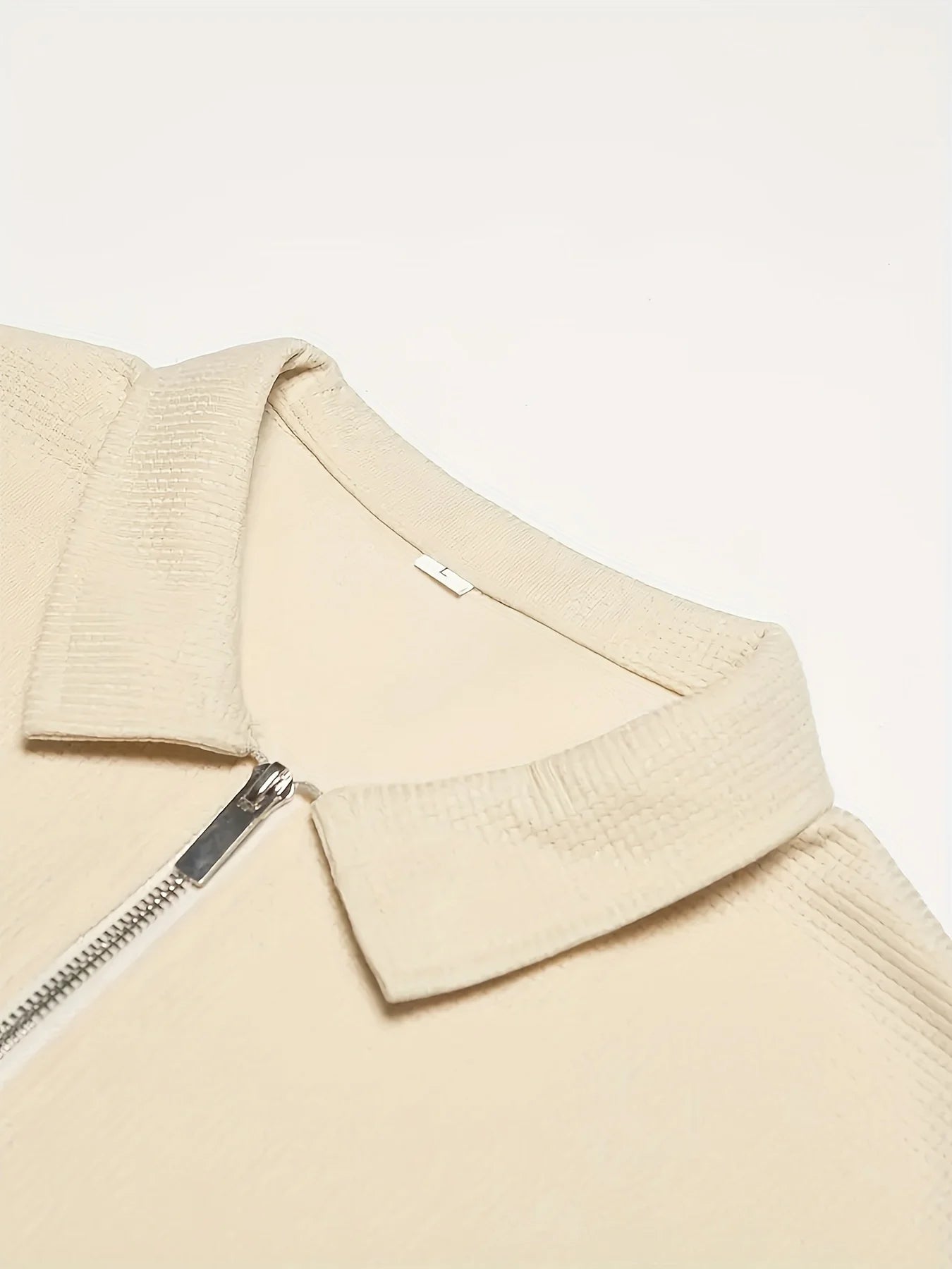 New Men's Solid Color Suit Waffle Lapel Short-sleeved Zipper Long Pants Set - The Best Choice For Casual Wea