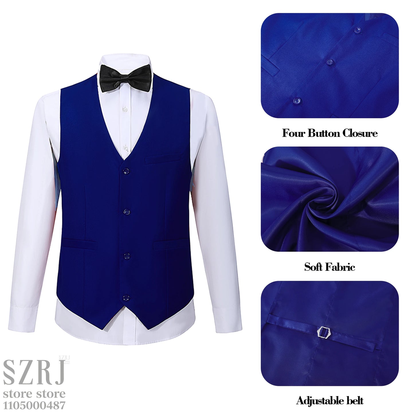 Men's 4-Piece Suit: Jacket+Vest+Pants+Blue Spotted Tie.Gentleman Style, Premium, Tailored. For Business, Parties, Weddings.