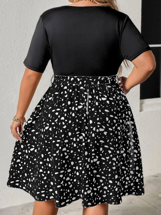 Women Plus Size Dress Floral Print Ruffle Sleeve V-Neck Maxi Dress Summer Boho Casual Long Dress with Belt and Pockets