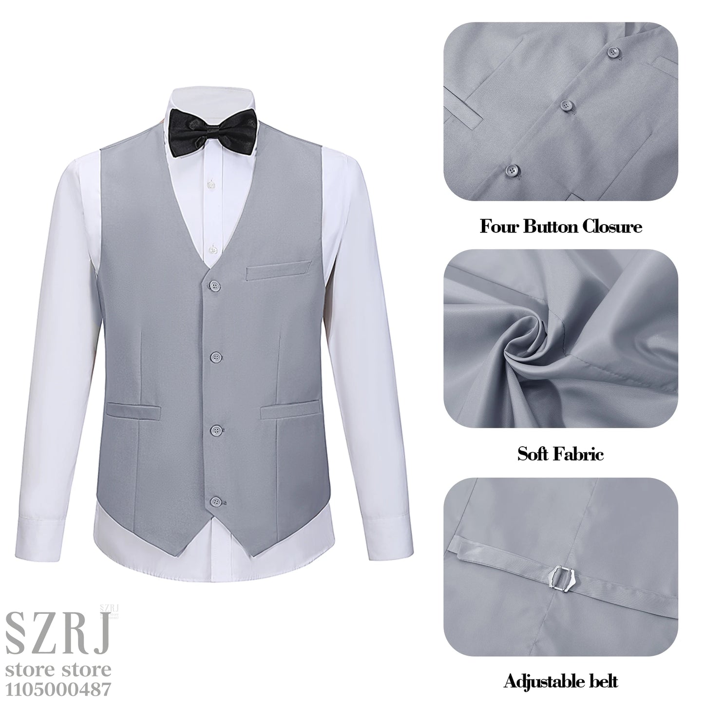 British Style Men's Suit Set (Jacket+Vest+Pants+Bow Tie) - Slim, Elegant, Multi-Occasion