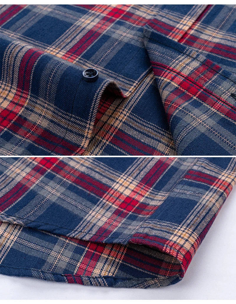 New Spring Long Sleeve Plaid Shirts For Men 100% Cotton Flannel Plus Size Easy Care Comfortable Top Casual Smart Dress Shirts