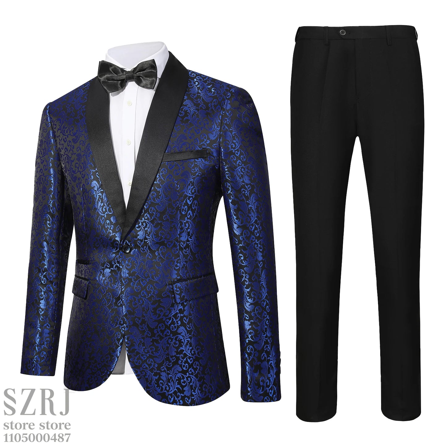 Men's Floral Print Suit Set - Long Sleeve Shirt + Trousers, Single Button Shawl Collar,  Perfect for Party/Wedding/Gathering