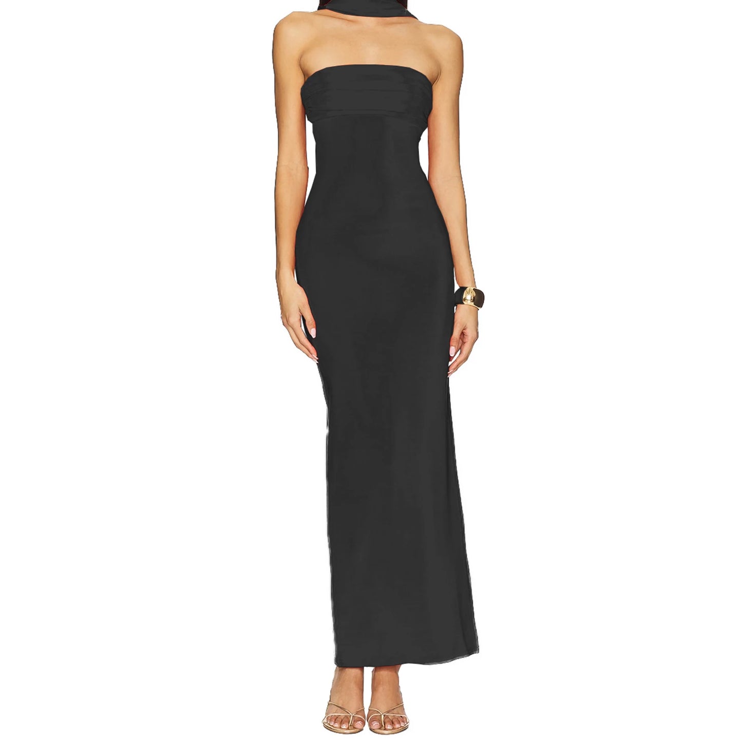 Elegant Off-Shoulder Maxi Dress with Side Slit and Tie Waist Detail Perfect for Summer Parties and Events