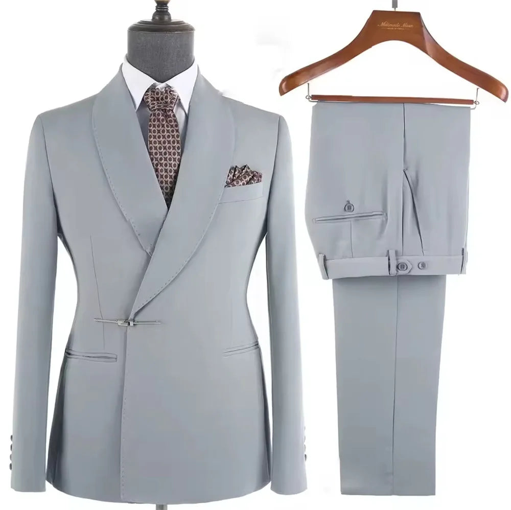 Fashion Style Men's Wedding Suits Shawl Lapel Double Breasted Blazer with Pants Set Formal Dinner Groom Tuxedos Male Outfit