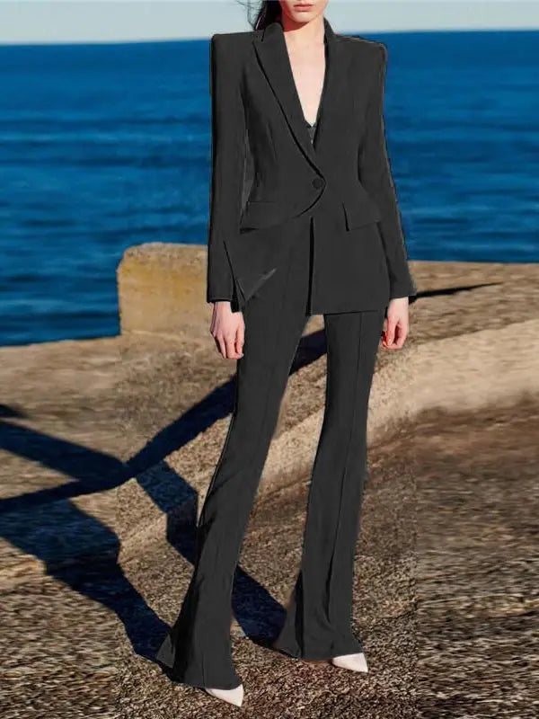 HIGH QUALITY New Fashion 2024 Designer Blazer Suit Set Women's Single Button Red Blazer Flare Pants Suit