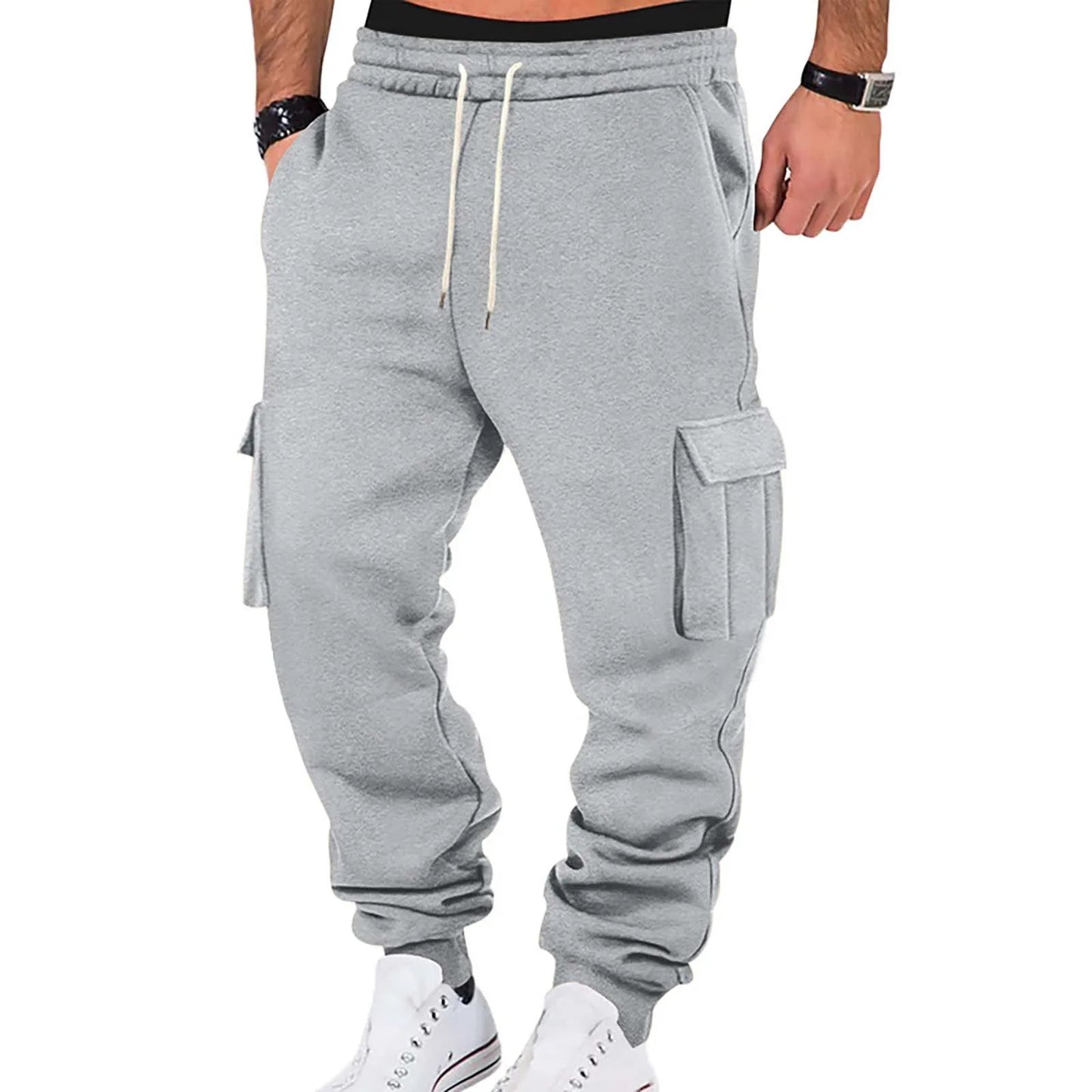 2025 Mens Sweatpants Straight Fit Joggers For Sports And Streetwear Loose Oversized Drawstring Long Pants Men Multi-Pocket Pants