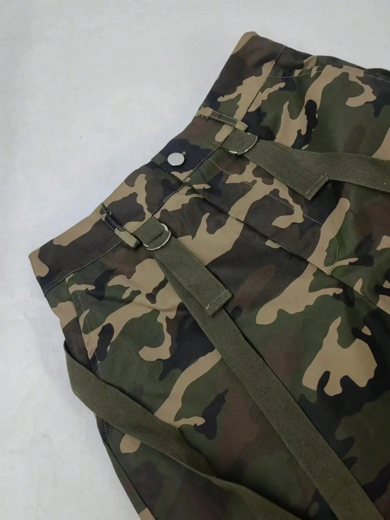 Women's Y2K Camo Cargo Pants - High-Waisted Slim Fit Army Fatigue with Suspenders, Casual Jogger Sweatpants