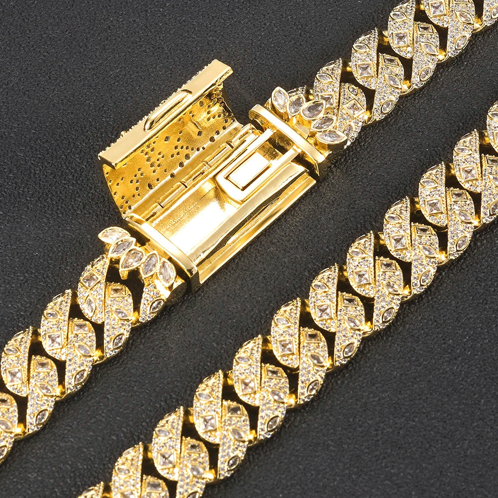 2026 Men's Jewelry 18Mm Wide Iced Out Thick Cuban Chain Brass Cubic Zirconia Gold-Plated Silver Plated Bracelet