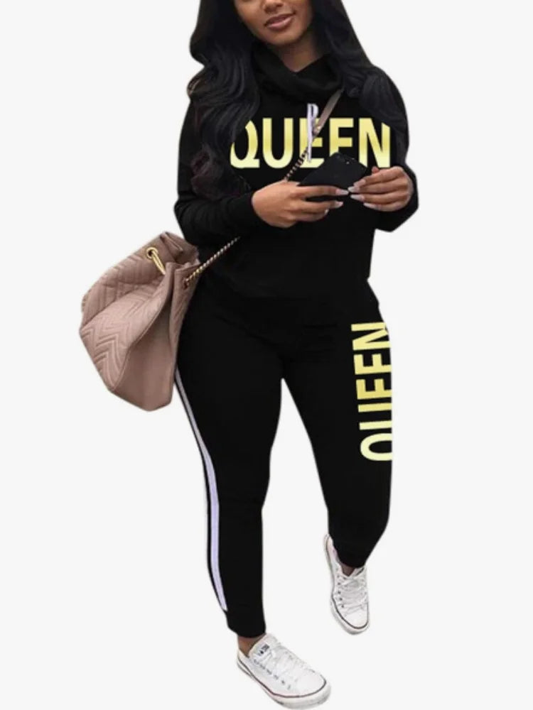 Womens Casual 2 Piece Tracksuit Outfits Lip Print Pattern Long Sleeve Pullover Pants Set