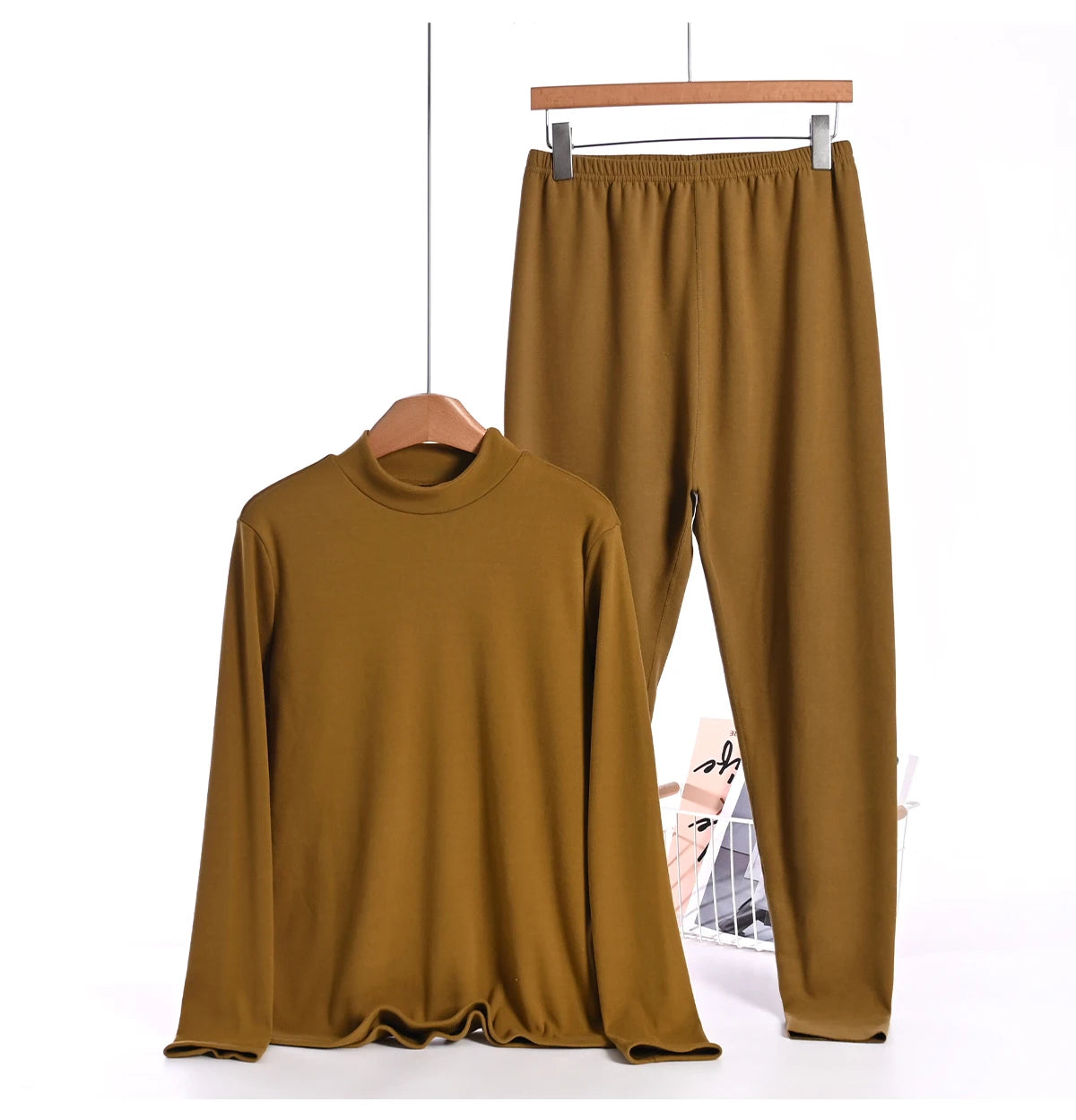 Thickened Fleece High Collar Thermal Set Women's Long Sleeve Long Pants Underwear Two-Piece Suit Warm Comfortable Base Layer