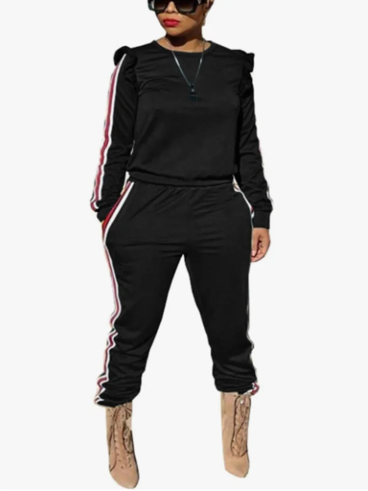 Women's 2 Piece Outfits Ruffle Long Sleeve and Pants Sweatsuits Casual Set