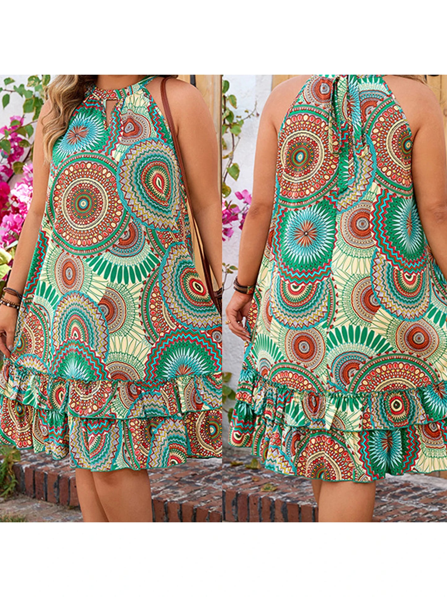 Women Plus Size Dress Fashion Floral Print V-Neck Belted Maxi Dress Summer Boho Beach Party Dress Casual Sleeveless Dress