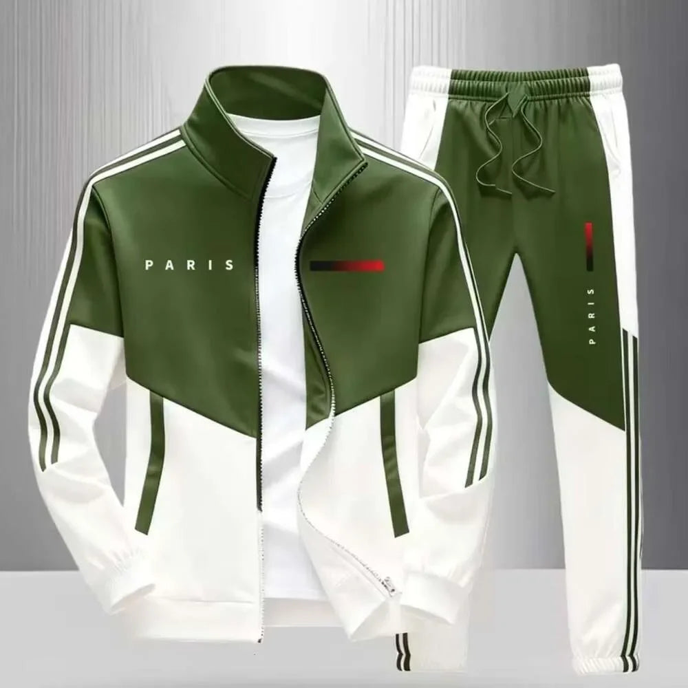 Men's Tracksuit New Contrast Color Stand Collar Zip Jacket + Elastic Waist Pant 2026 Casual Sportswear Jogger Suits Matching Set