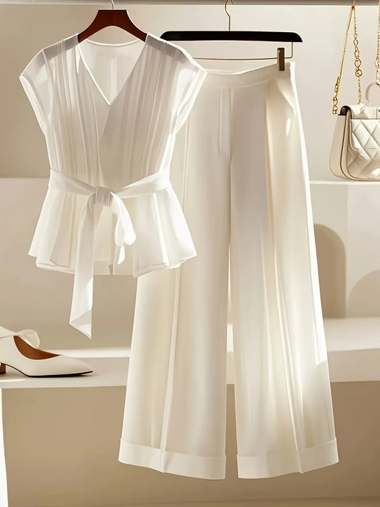 2026 Summer Set for Women A New 2025 Style Slimming and Stylish French Solid Color Top and Pants Two-Piece Set