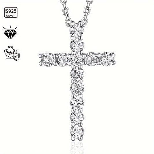 1pc S925 Silver with 2,4CT Moissanite Cross Co-ed Necklace, Gemstone Jewelry | Gifts for Mom | Gifts for Her | Birthday | Weddin