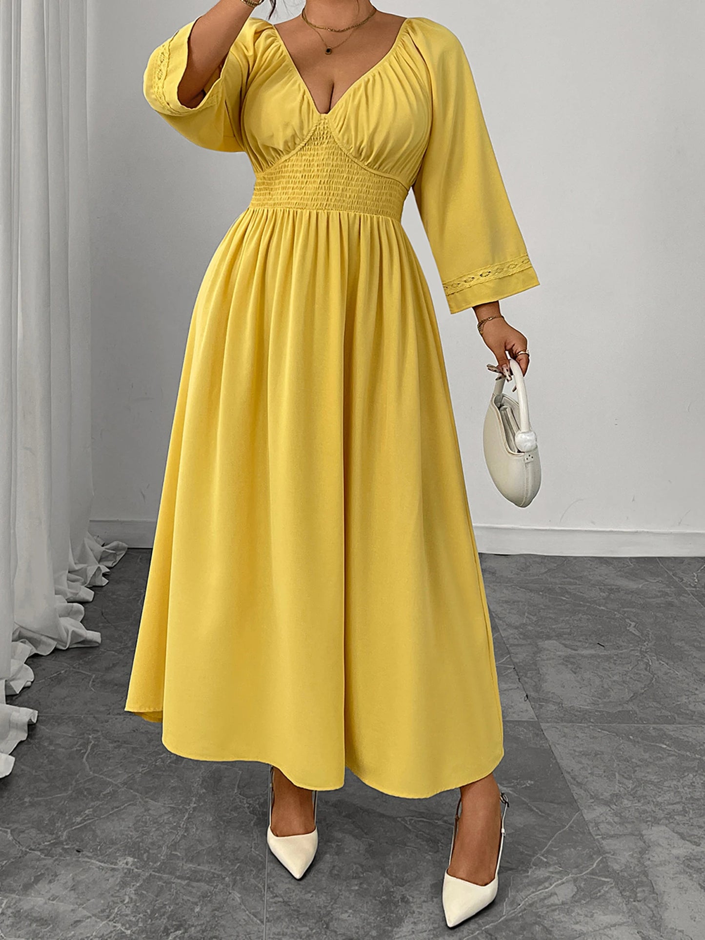 Women s Plus Size Maxi Dress with Floral Print and Ruffled Sleeves for Summer Vacation Beach Wedding Party Casual