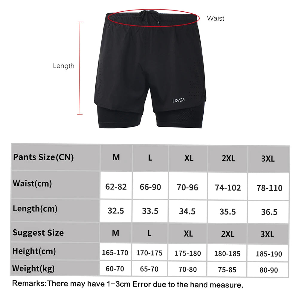 Men's 2-in-1 Running Shorts Quick Drying Breathable Active Training Exercise Jogging Cycle Shorts with Longer Liner