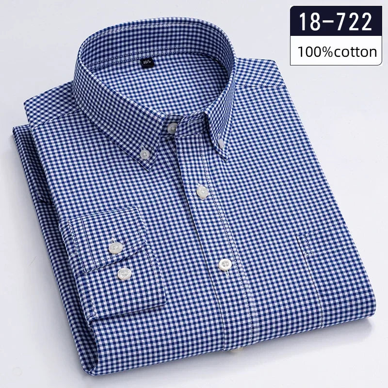 New in Shirt High-Quality 100% Cotton Long-Sleeve Shirts for Men Slim Fit Casual Soft Plaid Tops Single Pocket Houndstooth Cloth