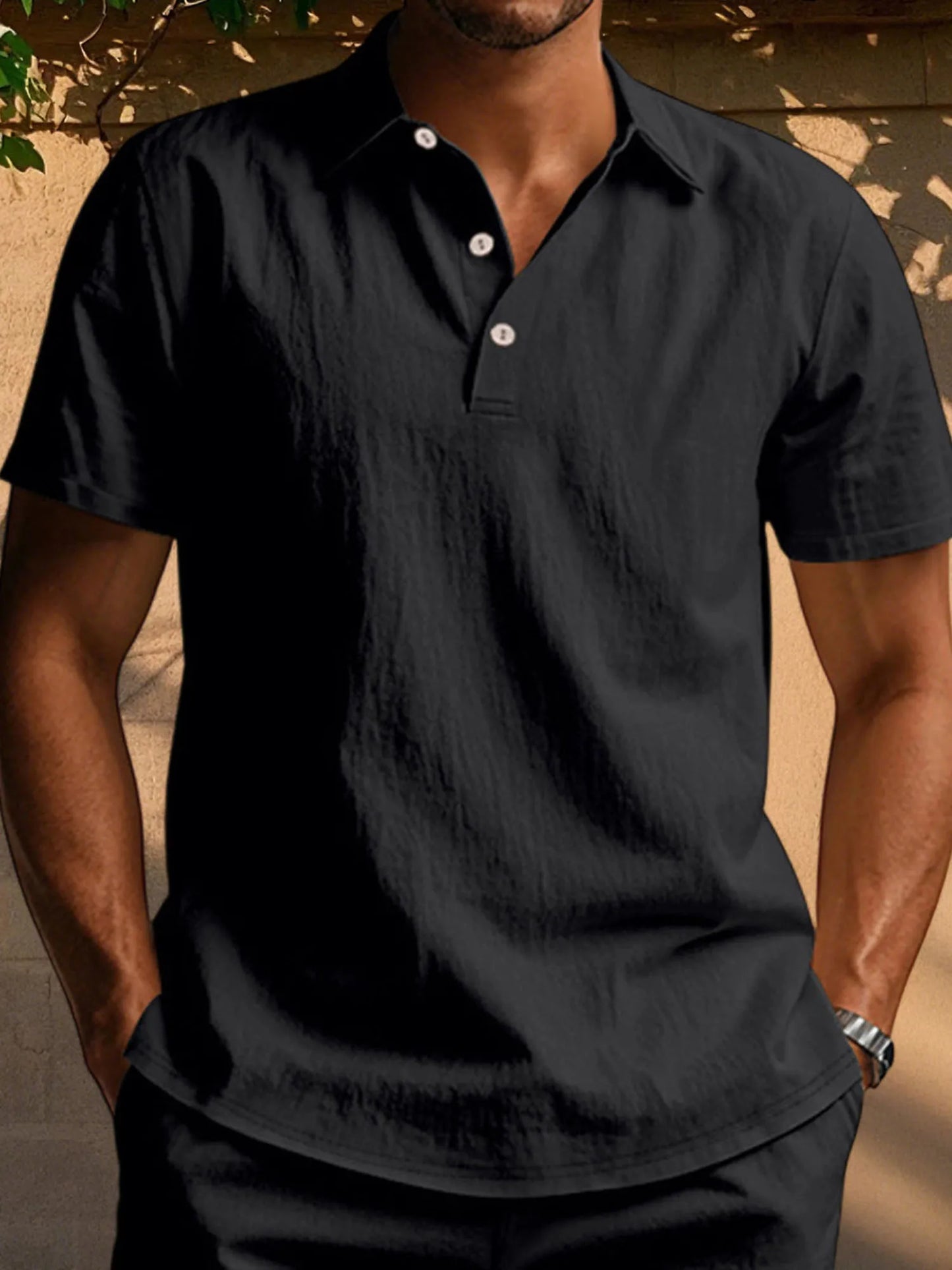 Men s Casual Short Sleeve Linen Shirt with Lapel Collar and Button Detail - Lightweight Summer Top for a Stylish Look