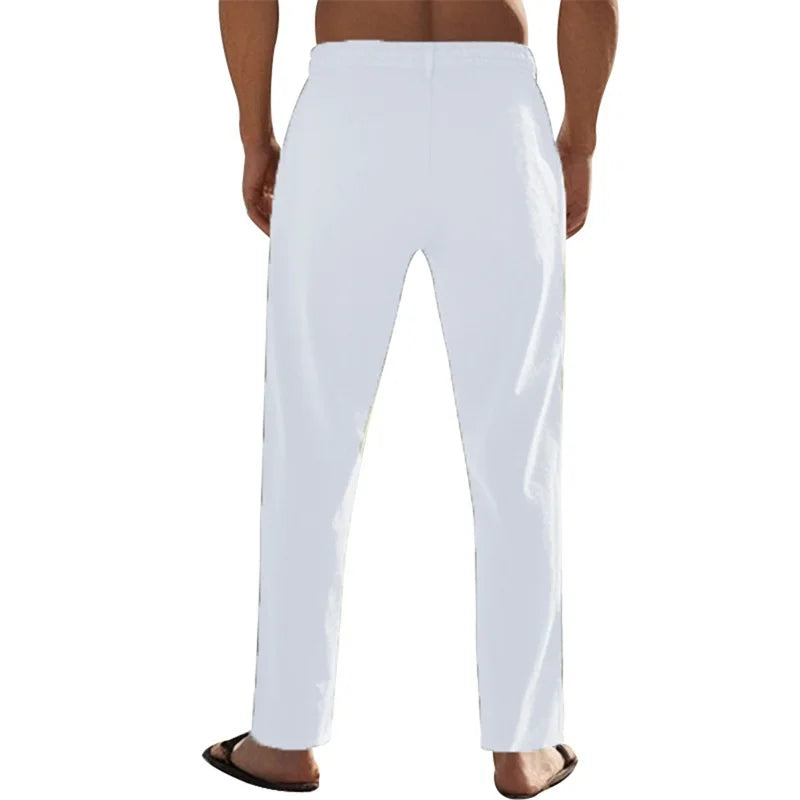 Men s Lightweight Linen Trousers with Adjustable Drawstring Waistband and Straight Leg Design for Comfortable Summer Wear