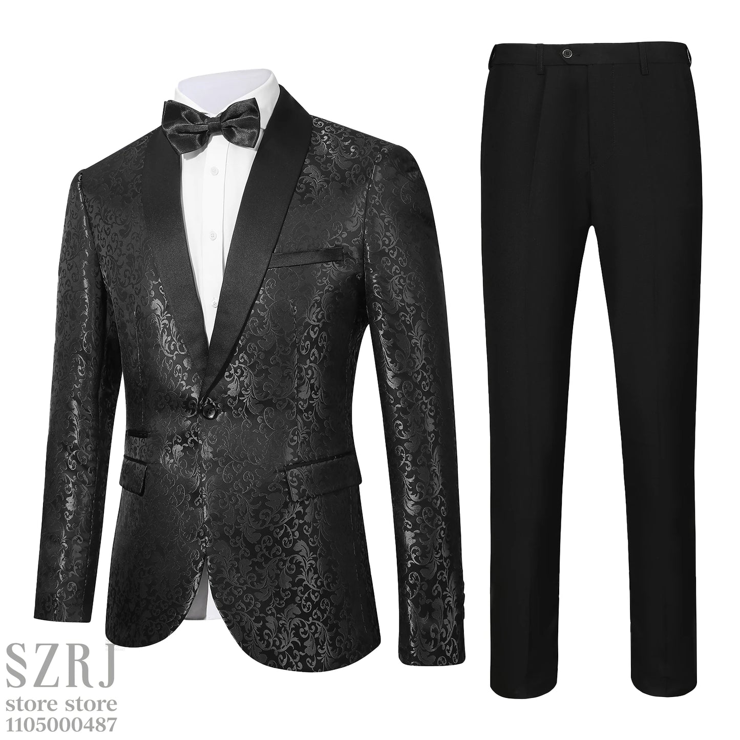 Men's Floral Print Suit Set - Long Sleeve Shirt + Trousers, Single Button Shawl Collar,  Perfect for Party/Wedding/Gathering