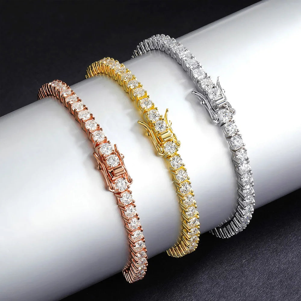 EWYA S925 Sterling Silver Certified Moissanite Bracelet 0.1ct 3mm D VVS1 Lab Diamond Women Sparkling Wedding Party Fine Jewelry