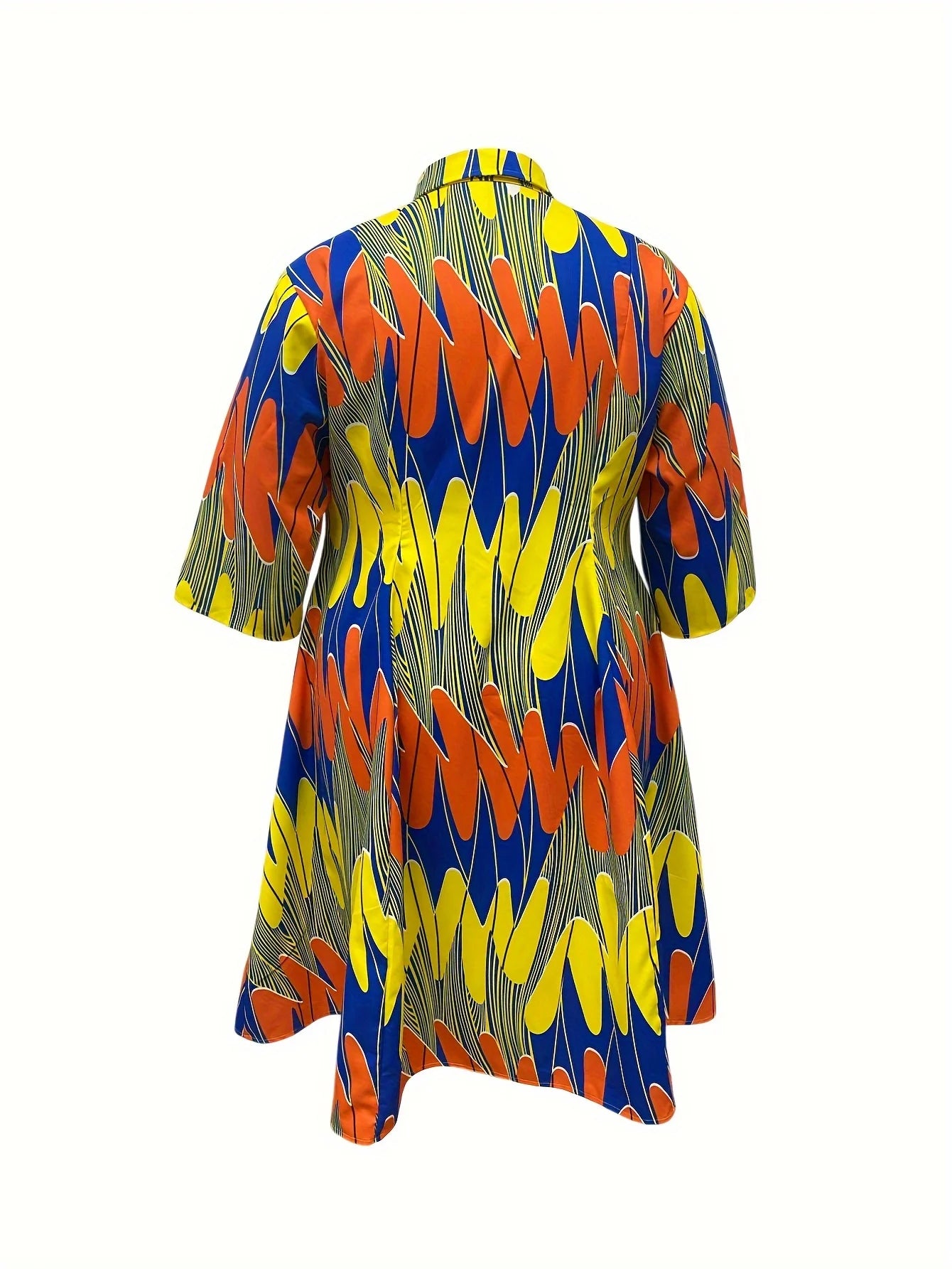 Multi Color Pattern Printed Lapel Long Sleeved Casual Vacation Shirt Long Skirt