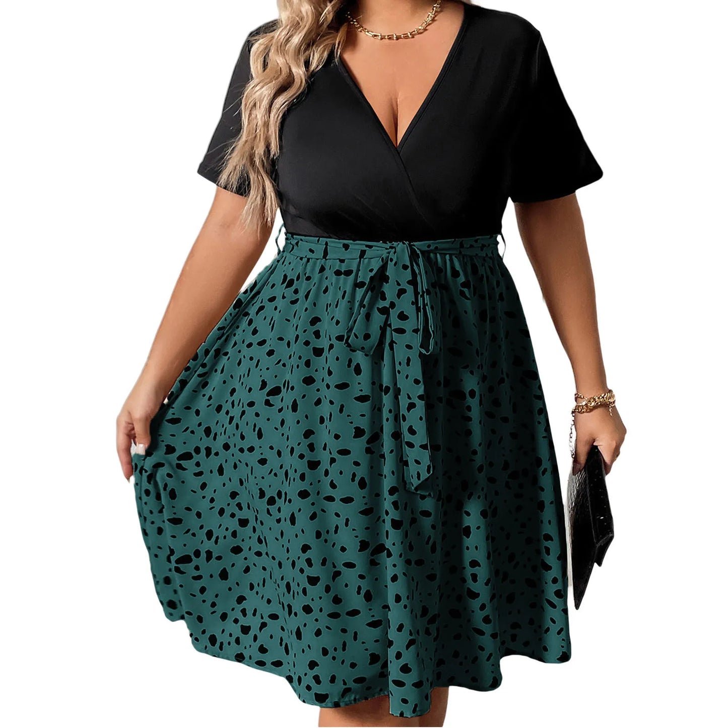 Women Plus Size Dress Floral Print Ruffle Sleeve V-Neck Maxi Dress Summer Boho Casual Long Dress with Belt and Pockets