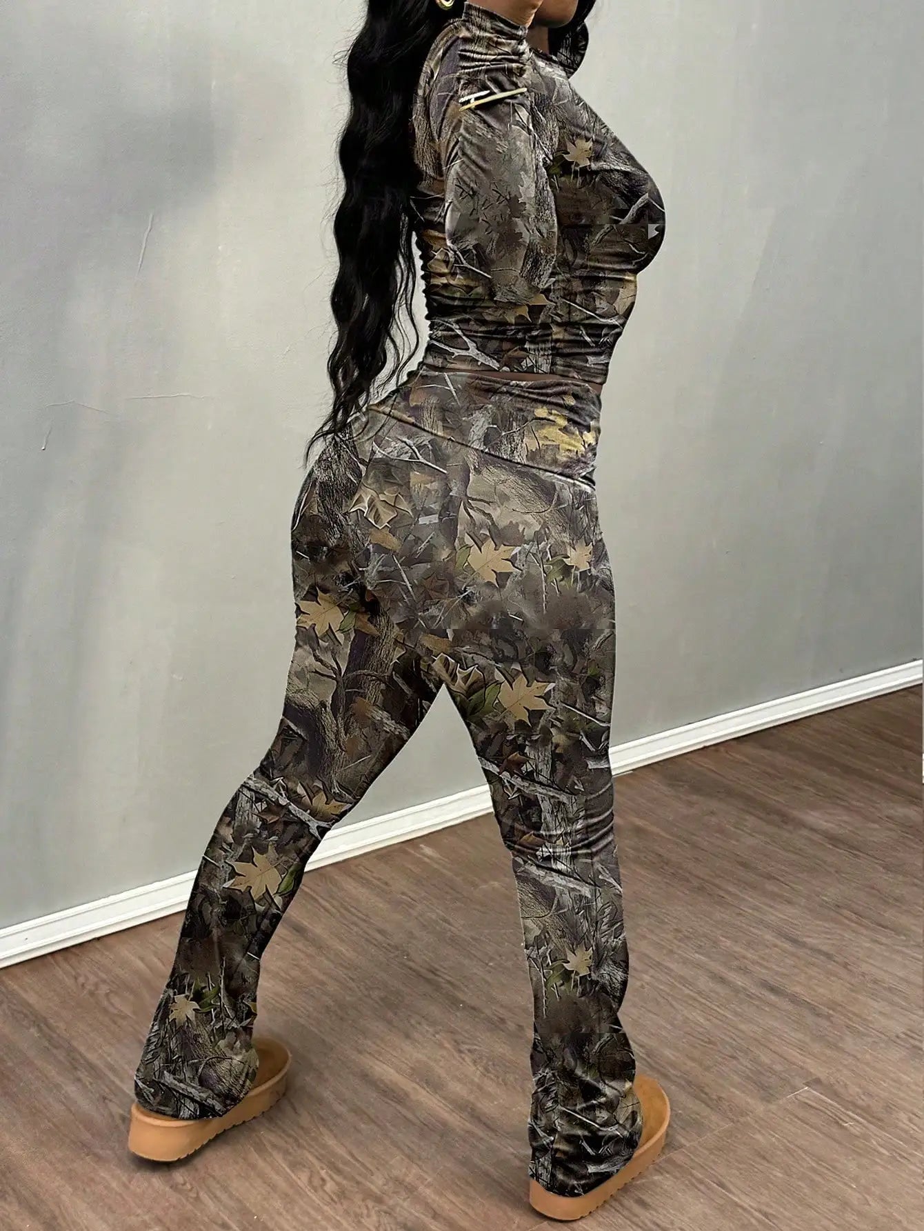 2025 Women's Sexy 2 Piece Outfit Long Sleeve Crop Top & Pants Set Clubwear Night Out Party Bodycon Matching Set